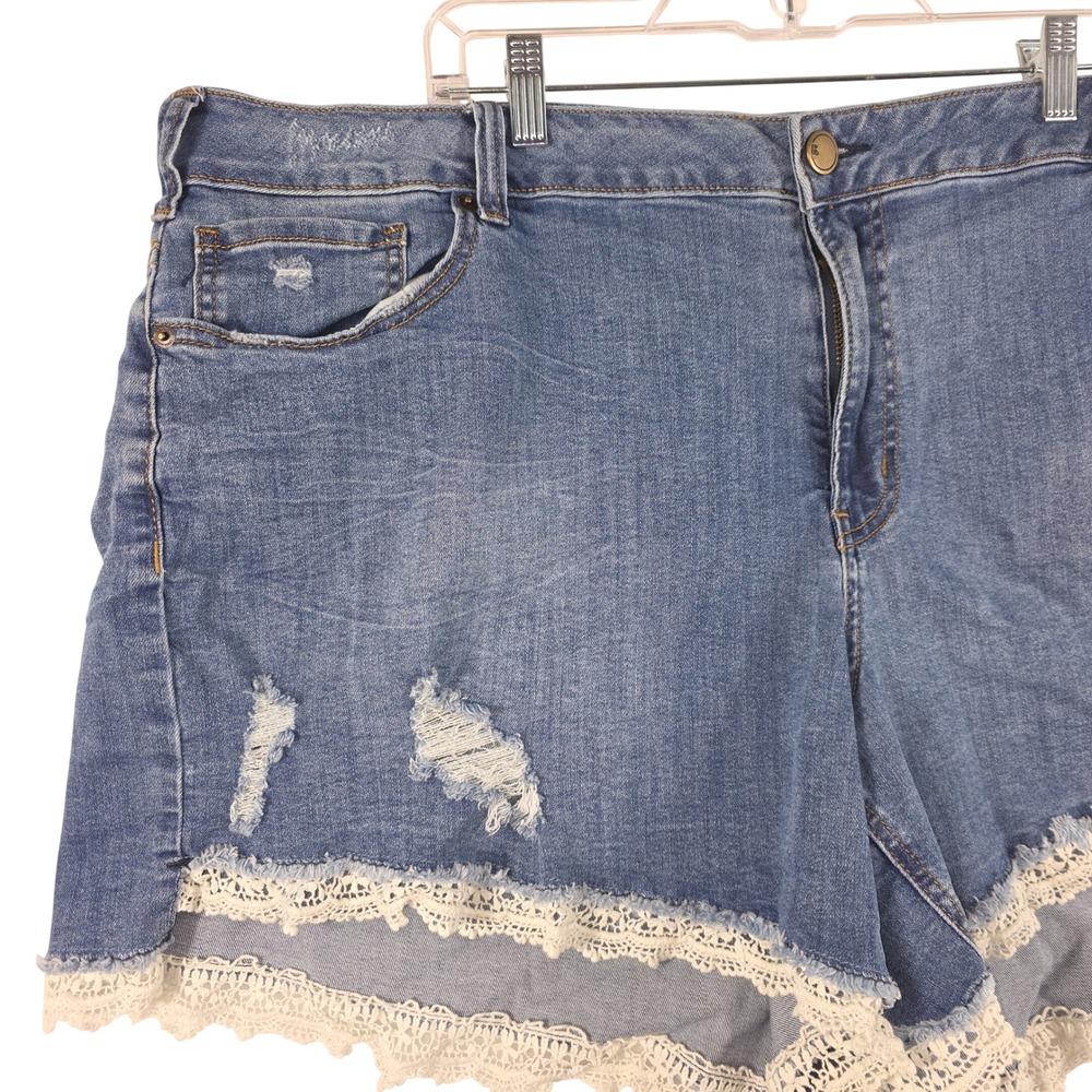 Lane Bryant Girlfriend Short Women 26 Blue Distressed Lace Trim Denim - Picture 3 of 9